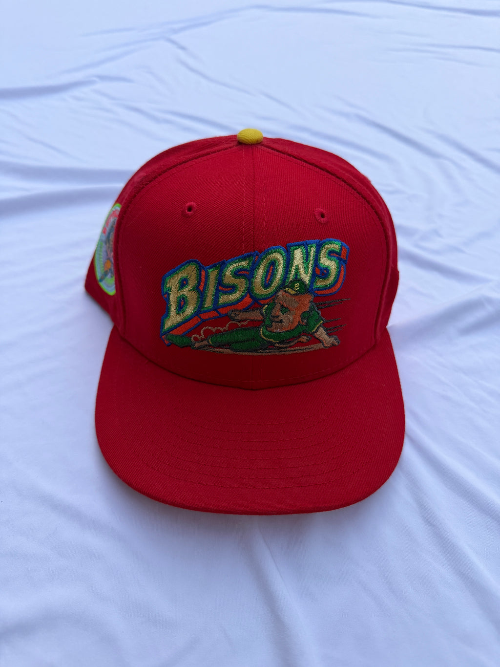 New Era 59FIFTY Buffalo Bisons red hat with embroidered "BISONS" logo