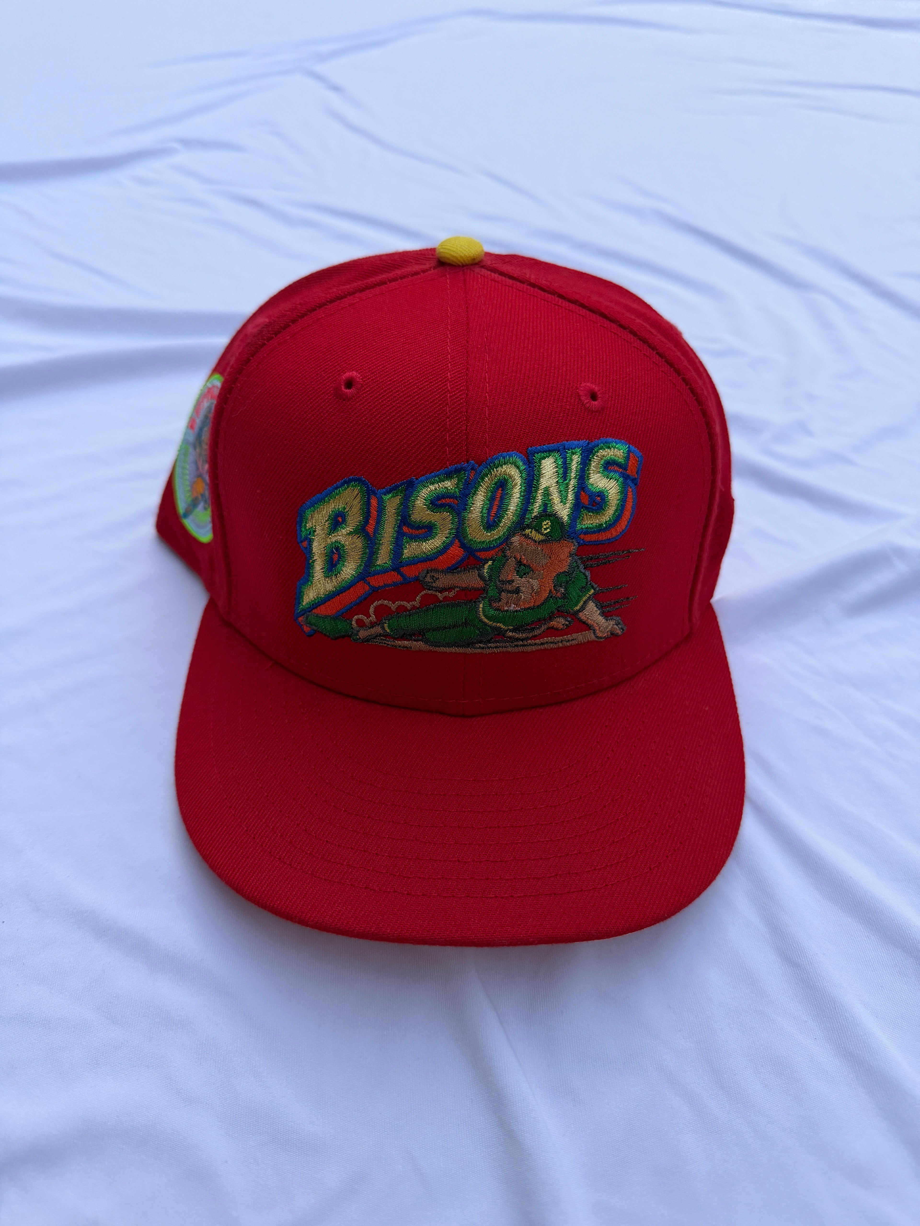 New Era 59FIFTY Buffalo Bisons red hat with embroidered "BISONS" logo