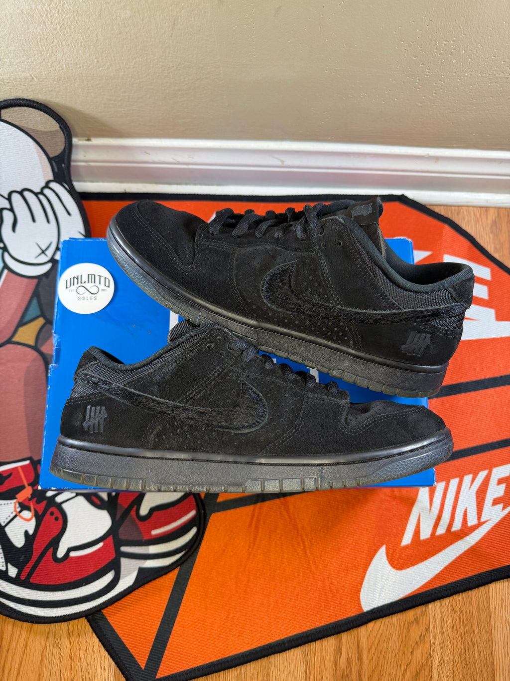Preowned size 11 Nike Dunk Low SP Undefeated 5 On It Black black suede 