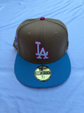 NEW New Era Los Angeles Dodgers 100th Anniversary 59FIFTY Two Tone fitted cat light brown with blue brim size 7 3/8