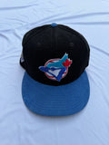 Black New Era Toronto Blue Jays Corduroy with blue brim and embroidered blue Jay 