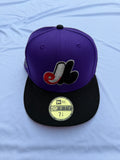 New Era 59fifty Hat Club Montreal Expos TDot Collection Front view purple with black brim 