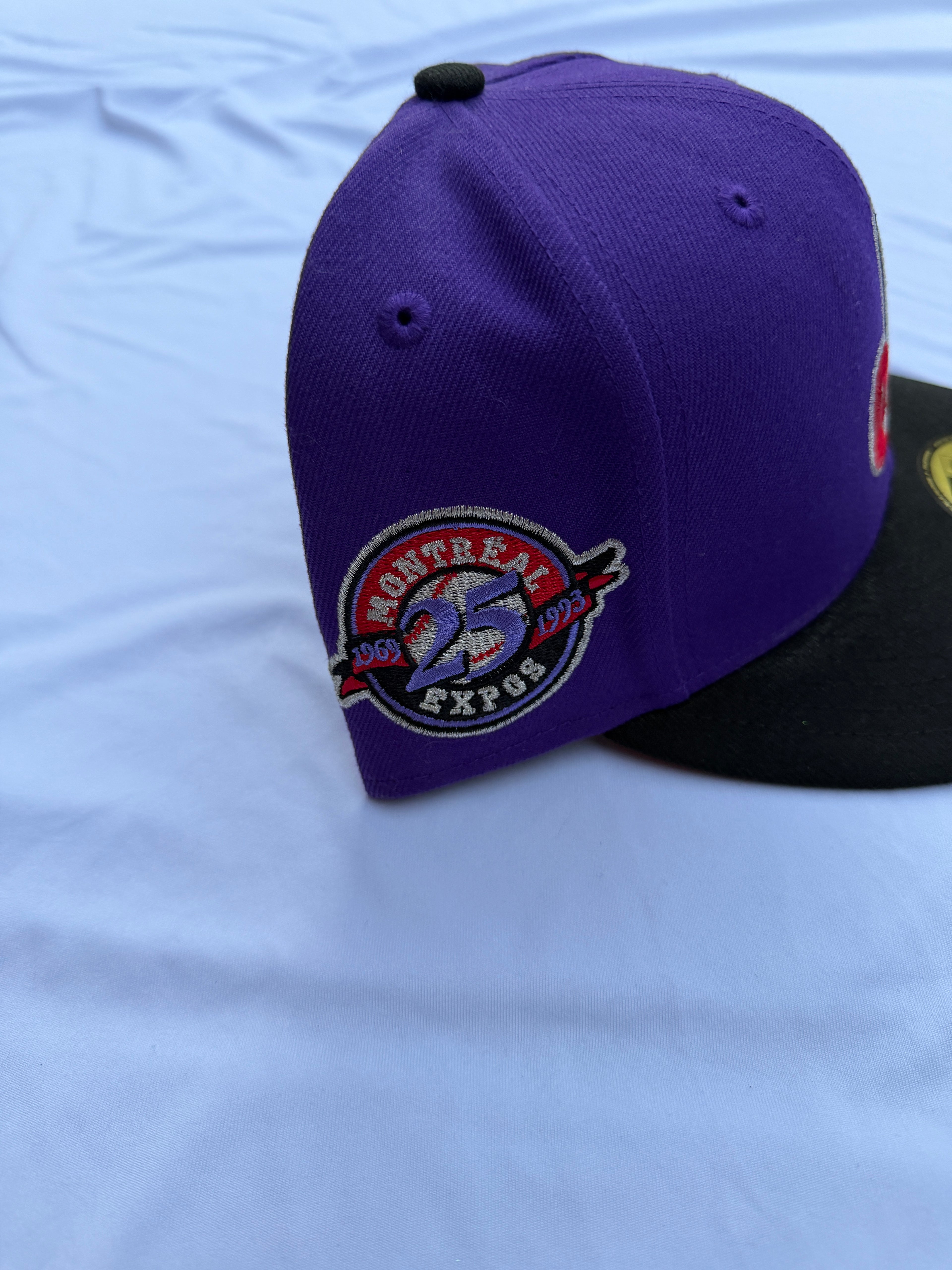 Purple hat left side view embordered Montreal expos patch 