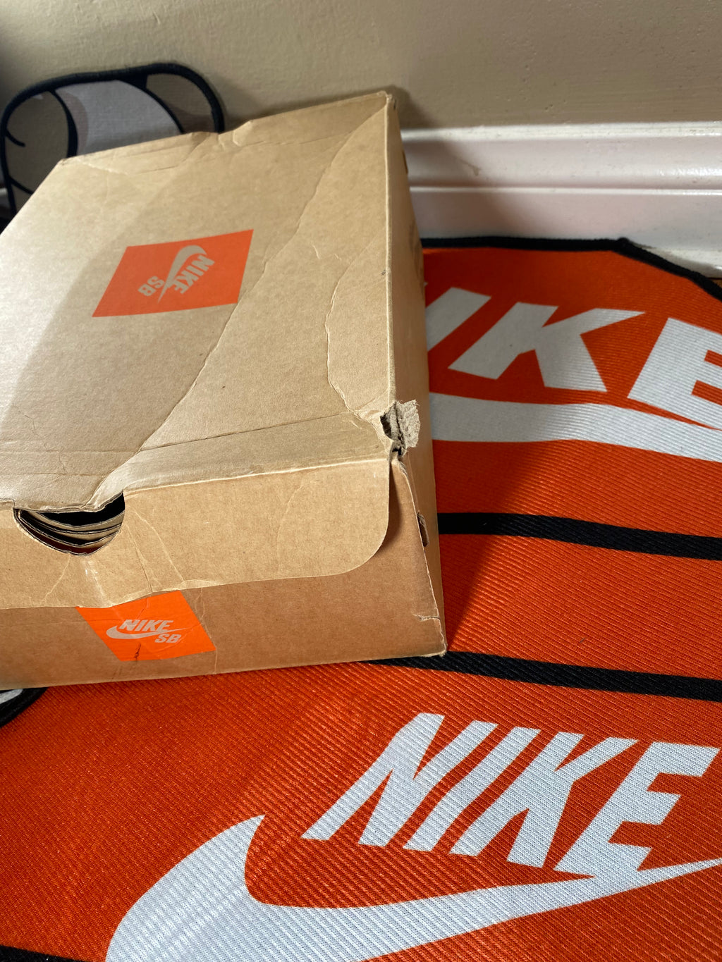 Brown shoe box, slightly damaged 