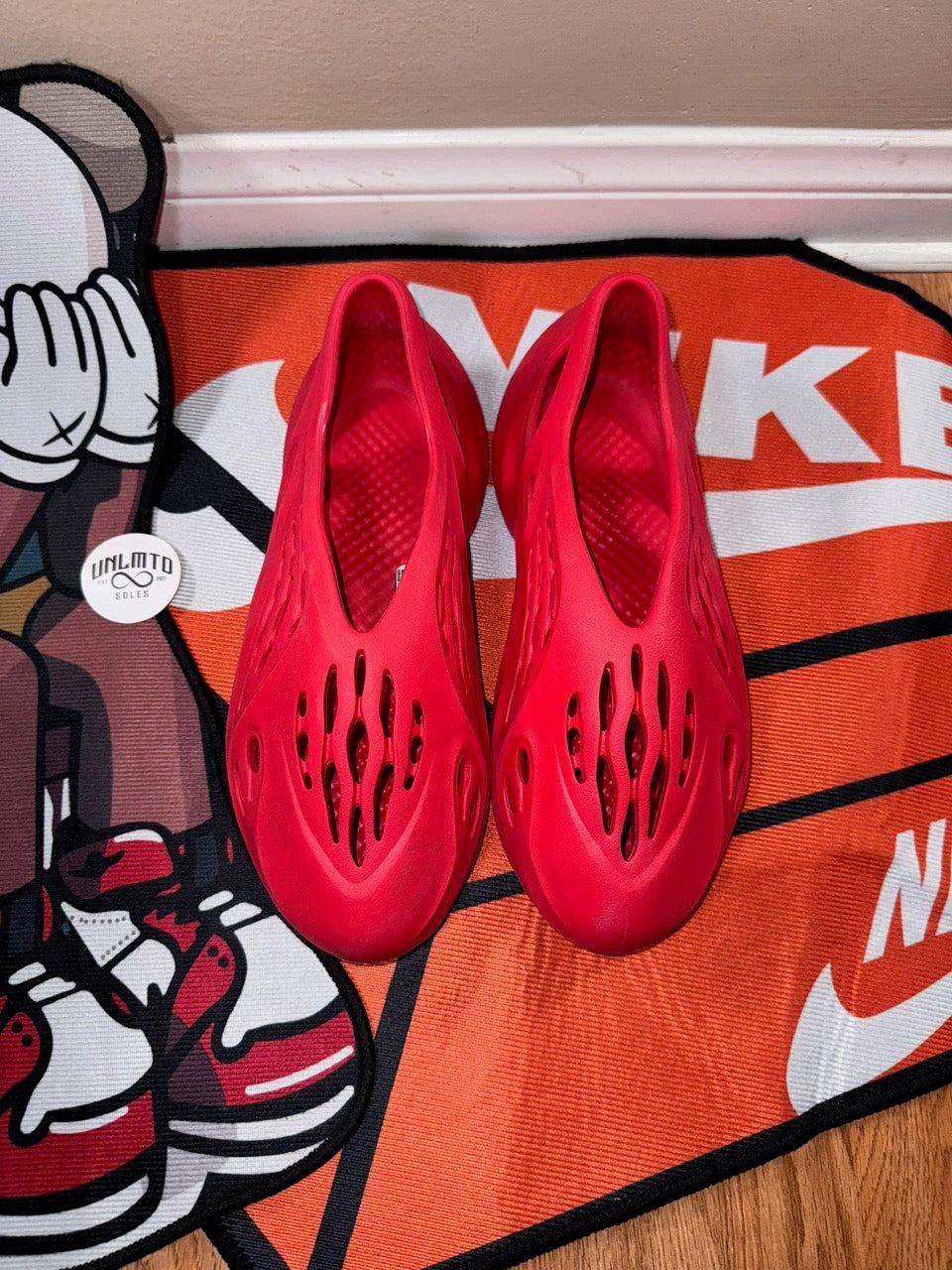All red shoe top view