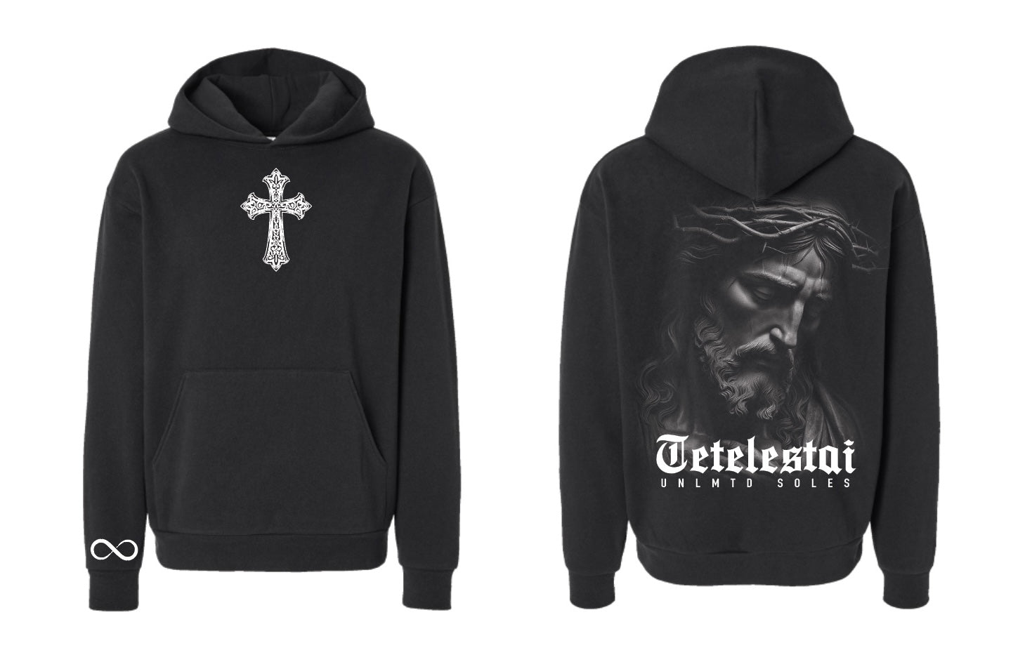 Tetelastai Black Hoodie and Jesus image in the back 